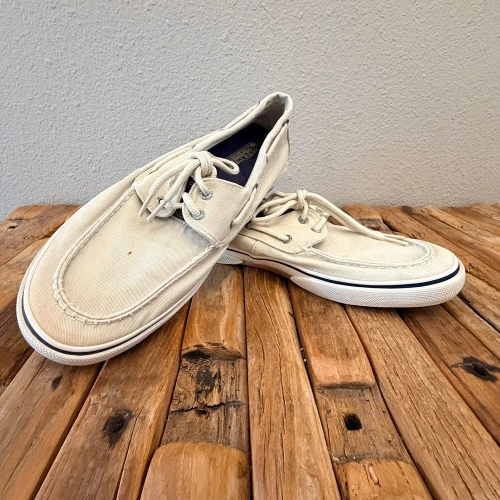 Sperry Top-Sider Bahama Mens 10.5 M Off White Canvas Boat Shoes 0777275